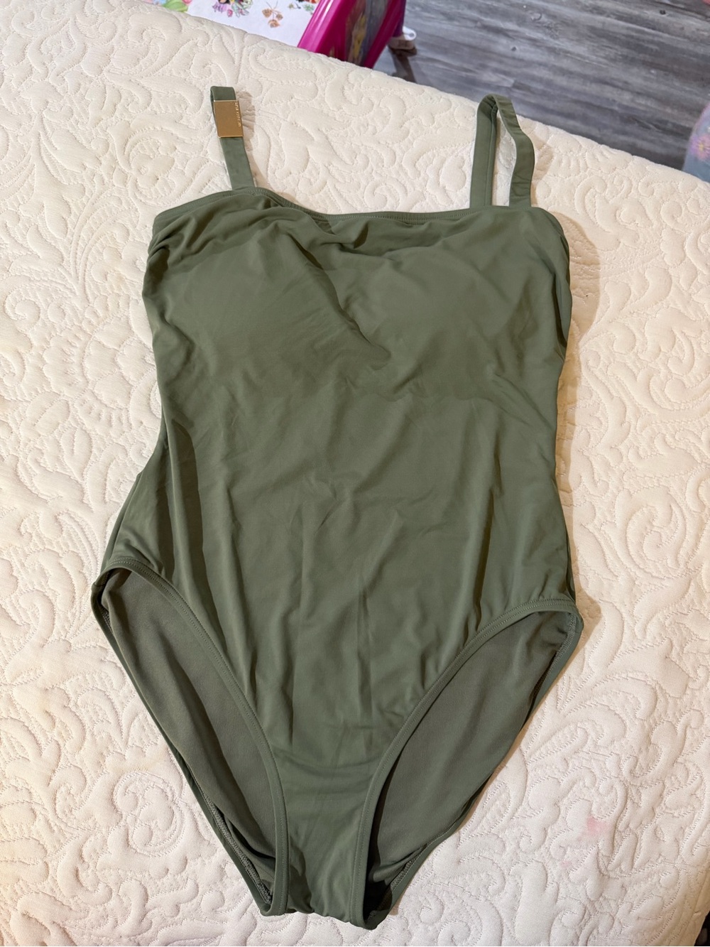 Michael Kors Olive Green One-Piece Swimsuit with Gold Accent